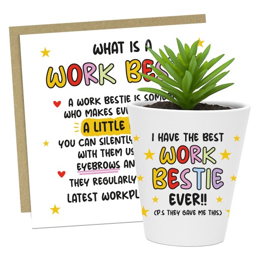 Christmas Birthday Gift For Bestie WORK BESTIE Card Flower Pot