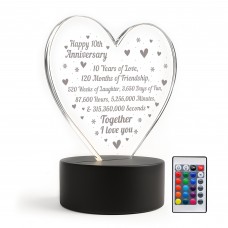 10th Tenth Anniversary LED Plaque Gift Husband Wife 10 Years