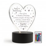 1st First Anniversary LED Plaque Gift For Boyfriend Girlfriend