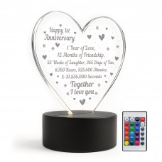 1st First Anniversary LED Plaque Gift For Boyfriend Girlfriend