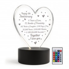 6th Sixth Anniversary LED Plaque Gift For Boyfriend Girlfriend