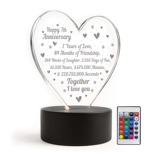 7th Seventh Anniversary LED Plaque Gift Boyfriend Girlfriend