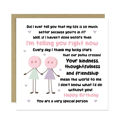 Novelty Card For Best Friend Birthday With Kraft Envelope