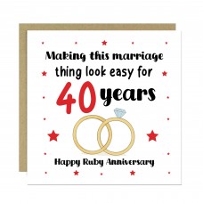 40th Wedding Anniversary Card For Husband Wife Couple Ruby