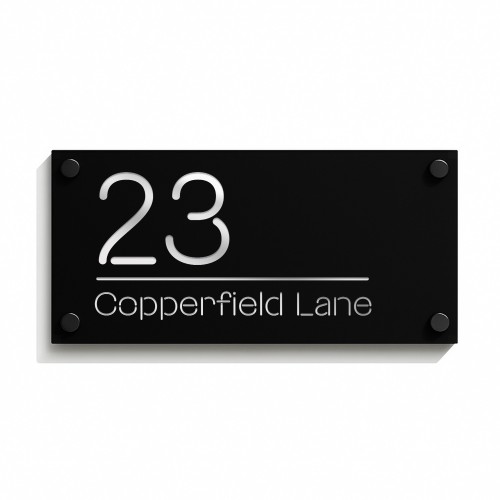 Personalised House Sign Black Silver Contemporary Door Number