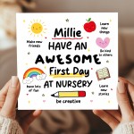Personalised 1st Day Of Nursery Card For Daughter Son