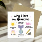 Grandma Card Why I Love Grandma Card Birthday Card for Grandma