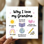 Grandma Card Why I Love Grandma Card Birthday Card for Grandma