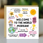 Personalised New Baby Card Baby Girl Welcome To The World Card