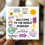 Personalised New Baby Card Baby Girl Welcome To The World Card