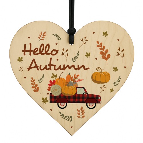Hello Autumn Decorations Wooden Heart Hanging Plaque Autumn Gift Hello Autumn Decorations Wooden Heart Hanging Plaque Autumn Gift