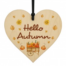 Autumnal Decorations Hello Autumn Wooden Hanging Heart Plaque