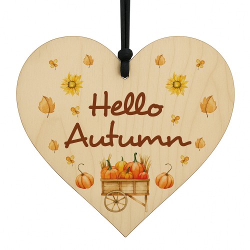 Autumnal Decorations Hello Autumn Wooden Hanging Heart Plaque Autumnal Decorations Hello Autumn Wooden Hanging Heart Plaque
