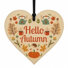 Autumn House Decor Hello Autumn Wooden Heart Sign Pumpkins