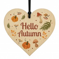 Hello Autumn Decorations Wooden Hanging Heart Plaque Autumn 