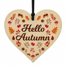 Hello Autumn Sign House Decor Autumnial Wooden Heart Sign