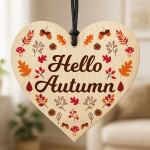 Hello Autumn Sign House Decor Autumnial Wooden Heart Sign
