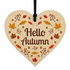 Hello Autumn Decorations Autumn Gifts Wooden Heart Plaque
