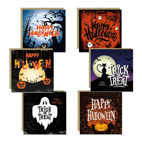 Halloween Cards Multipack of 6 Greetings Cards With Envelopes