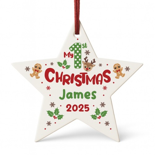 Baby's 1st Christmas Decoration Personalised Star For Baby Boy