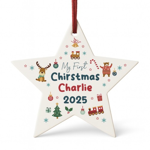 Baby's First Christmas Bauble Personalised Acrylic Star