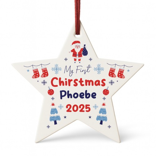 Personalised Baby's First Christmas Star Decoration Acrylic Star