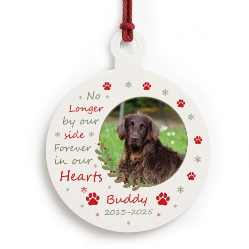 Dog Memorial Bauble With Photo Personalised Christmas Decoration