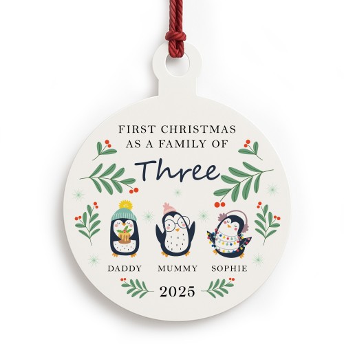 First Christmas as a Family of Three Penguin Personalised Bauble First Christmas as a Family of Three Penguin Personalised Bauble