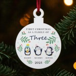 First Christmas as a Family of Three Penguin Personalised Bauble First Christmas as a Family of Three Penguin Personalised Bauble