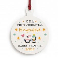 First Christmas Engaged Personalised Tree Decoration For Couple