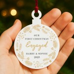 Personalised Our First Christmas Engaged Christmas Tree Bauble Personalised Our First Christmas Engaged Christmas Tree Bauble