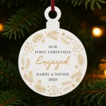 Personalised Our First Christmas Engaged Christmas Tree Bauble Personalised Our First Christmas Engaged Christmas Tree Bauble