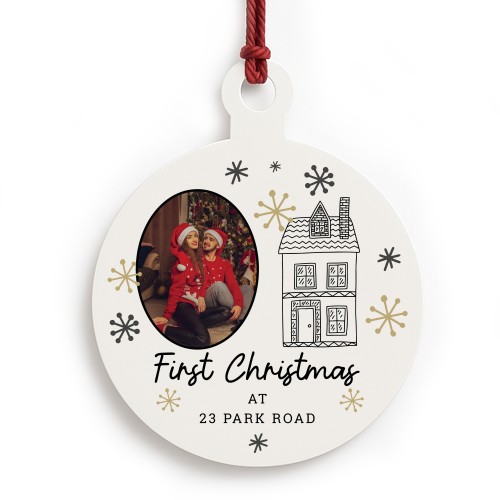 Personalised Happy First Christmas In New Home Christmas Bauble Personalised Happy First Christmas In New Home Christmas Bauble