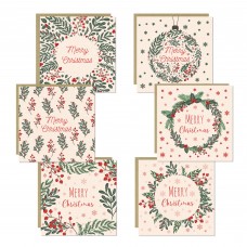 Christmas Cards Pack of 6 With Kraft Envelopes Merry Christmas