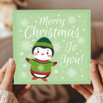 Christmas Card For Children Teacher Cute Penguin Design Xmas 
