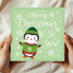 Christmas Card For Children Teacher Cute Penguin Design Xmas 