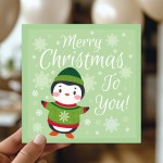 Christmas Card For Children Teacher Cute Penguin Design Xmas 