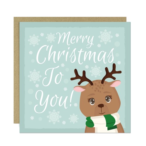 Christmas Card Cute Reindeer For Kids Children School Teachers