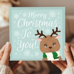 Christmas Card Cute Reindeer For Kids Children School Teachers