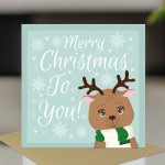 Christmas Card Cute Reindeer For Kids Children School Teachers