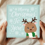 Christmas Card Cute Reindeer For Kids Children School Teachers