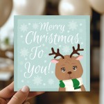 Christmas Card Cute Reindeer For Kids Children School Teachers