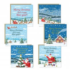 Christmas Cards Multipack of 6 Xmas Santa Cards For Family