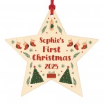 Personalised Baby First Christmas Bauble Wooden Star Xmas Personalised Baby First Christmas Bauble Wooden Star Xmas