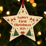 Personalised Baby First Christmas Bauble Wooden Star Xmas Personalised Baby First Christmas Bauble Wooden Star Xmas