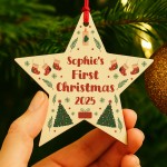 Personalised Baby First Christmas Bauble Wooden Star Xmas Personalised Baby First Christmas Bauble Wooden Star Xmas