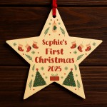 Personalised Baby First Christmas Bauble Wooden Star Xmas Personalised Baby First Christmas Bauble Wooden Star Xmas