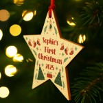 Personalised Baby First Christmas Bauble Wooden Star Xmas Personalised Baby First Christmas Bauble Wooden Star Xmas