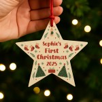 Personalised Baby First Christmas Bauble Wooden Star Xmas Personalised Baby First Christmas Bauble Wooden Star Xmas