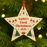 Personalised Baby First Christmas Bauble Wooden Star Xmas Personalised Baby First Christmas Bauble Wooden Star Xmas